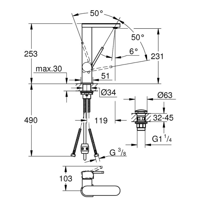 Grohe Plus Смеситель однорычажный для раковины L-Size (23843003)