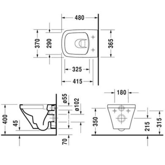 Плитка керамогранит Подвесной безободковый унитаз укороченный Duravit Rimless DuraStyle 2571090000 для пола