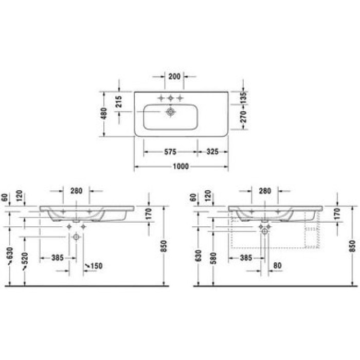 Плитка керамогранит Керамическая раковина 100 см Duravit DuraStyle 2325100041 для пола