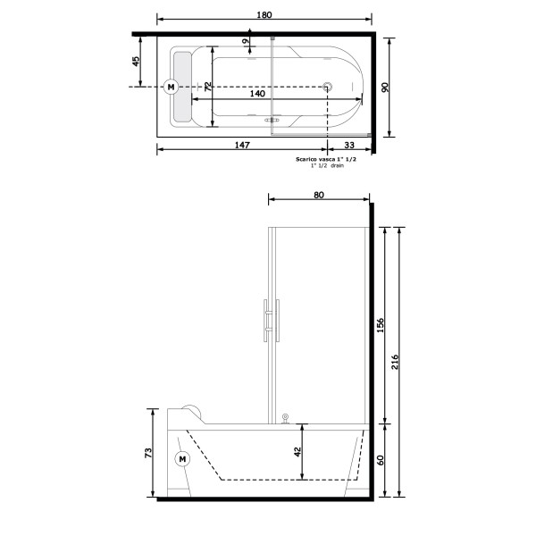 Gruppo Treesse Alba Box Easy Ванна 180x90x217 см