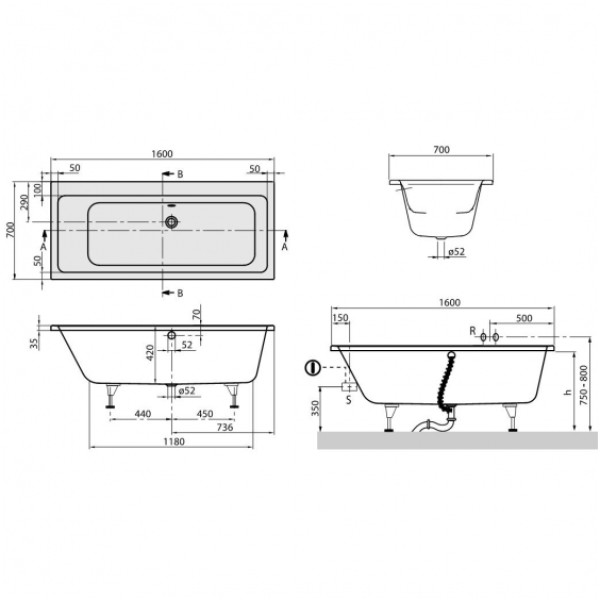 Ванна акриловая Villeroy&Boch Subway UBA167SUB2V-01