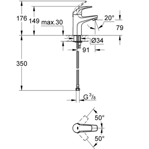 Grohe BauCurve Смеситель однорычажный для раковины S-Size (23165000)