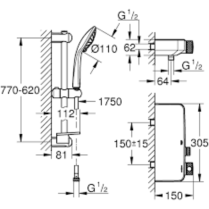 Термостат для душа GROHE Grohtherm SmartControl и душевой гарнитур Euphoria 110 Massage (34720000)