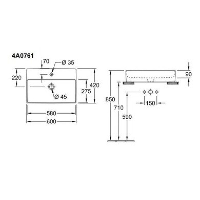 Керамическая раковина Villeroy & Boch Memento 2.0 CeramicPlus 4A0761R1