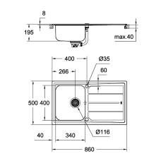 Мойдка для кухни Grohe 860x500 мм с эксцентриком, 1 чаша, матовая (31571SD0)