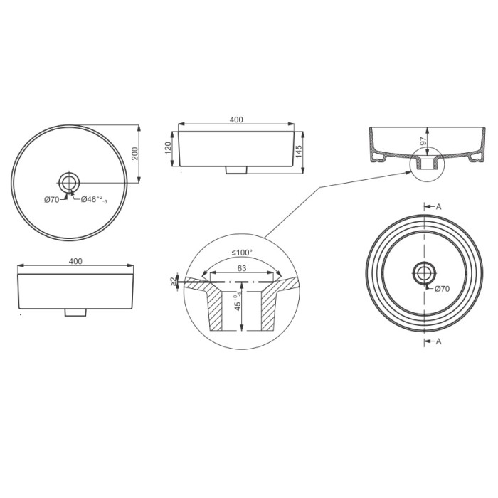 DEVIT 1512137B ALLROUND раковина тонкостенная, черный матовый