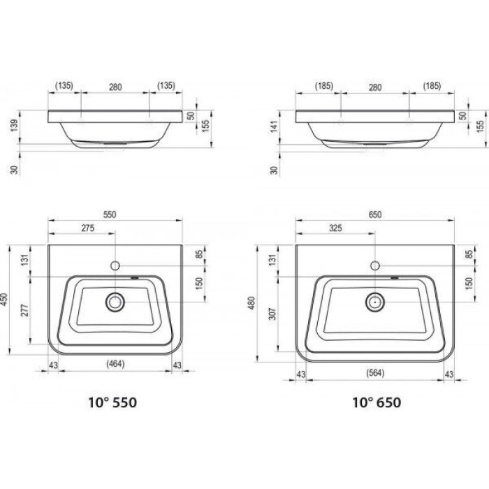 Умывальник Ravak 10° 550 Белый с отверстием