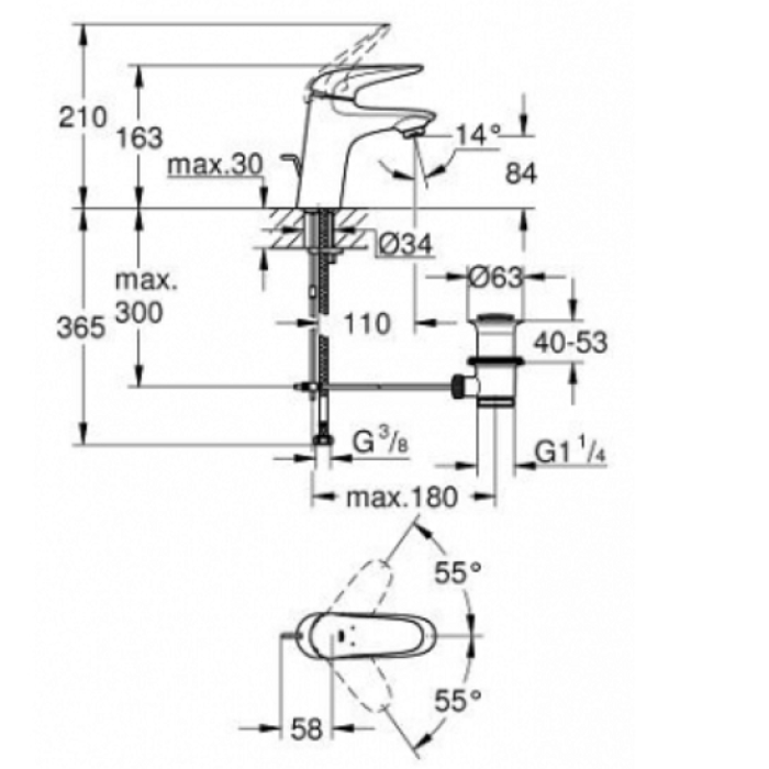 Grohe Eurostyle Смеситель однорычажный для раковины S-Size (23707LS3)