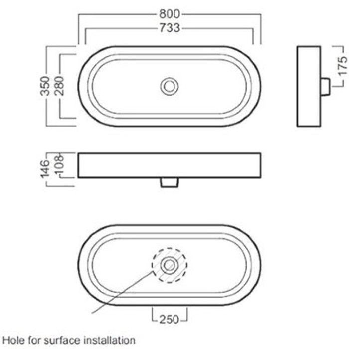 Керамическая раковина 80 см Hatria Area, белый (Y0UF01)
