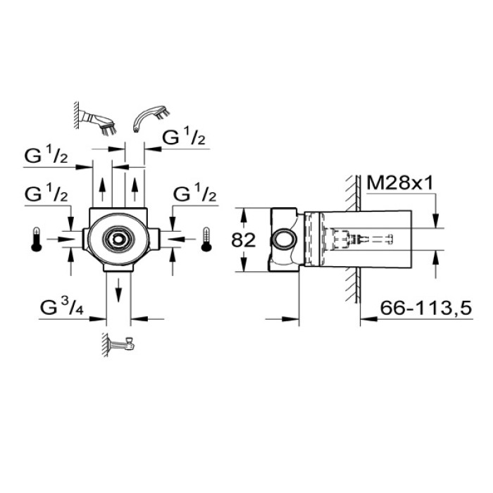 Grohe Встраиваемый переключатель на 3 положения GROHE Ondus (29033000) Grohe Встраиваемый переключатель на 3 положения GROHE Ondus (29033000)
