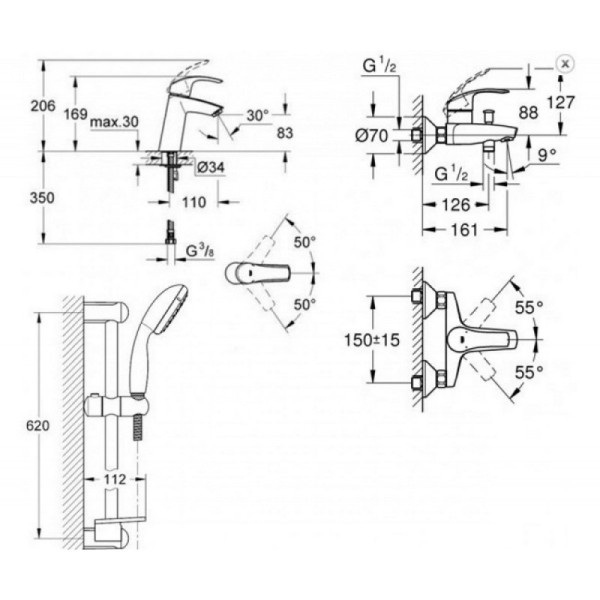 Grohe Eurosmart набор для ванны 3 в 1 (123246M)