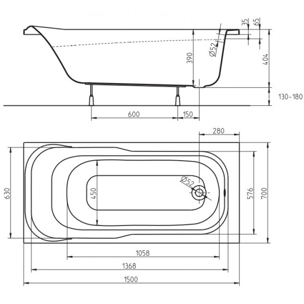 Ванна акриловая Kolo SENSA XWP355000N 150X70 см