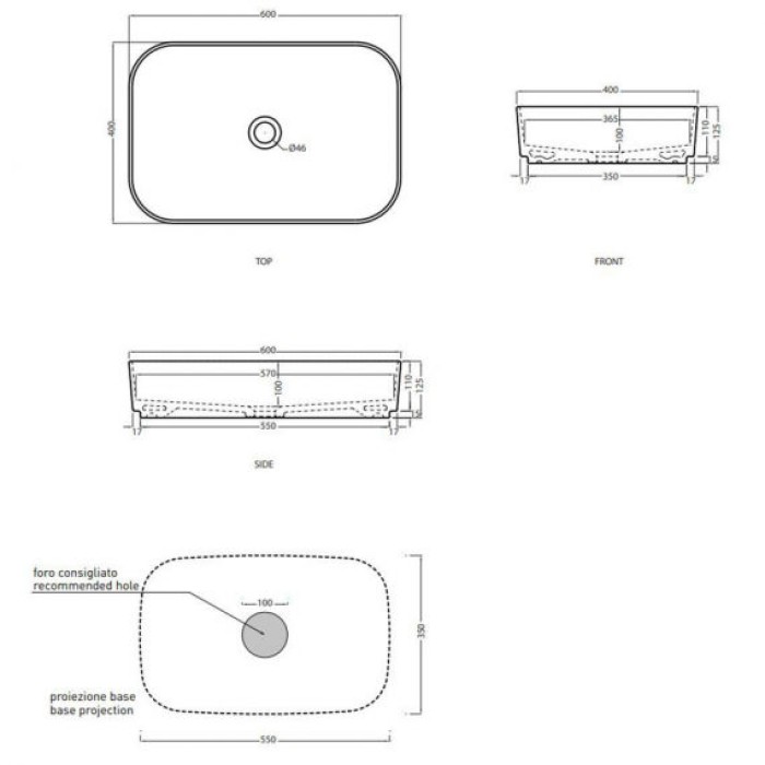 Раковина накладная 60 см Cielo Shui Comfort