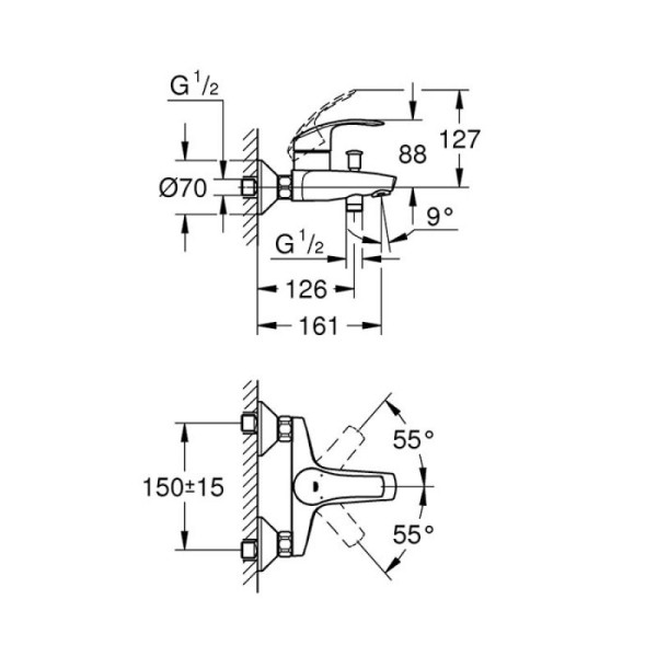 Grohe Eurosmart Смеситель однорычажный для ванны (33300002)