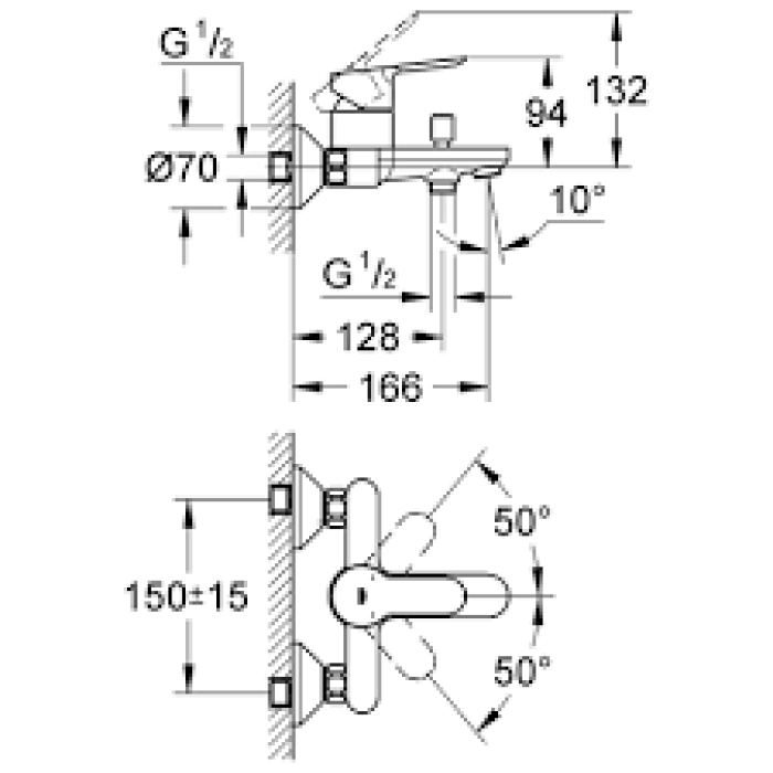 Grohe BauEdge Однорычажный смеситель для ванны (32820000)