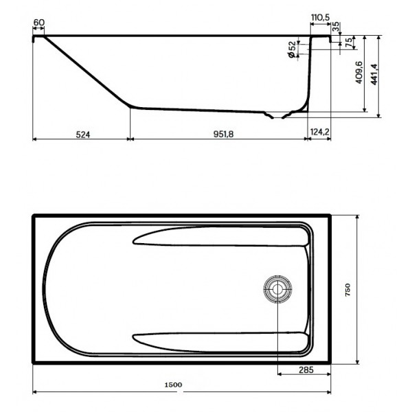 Ванна акриловая Kolo COMFORT 150x75 см XWP1450000