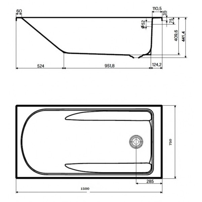 Ванна акриловая Kolo COMFORT 150x75 см XWP1450000