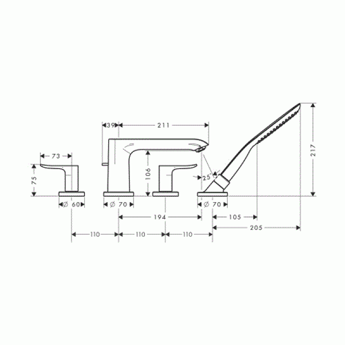 Смеситель для ванны Hansgrohe Metris 31442000