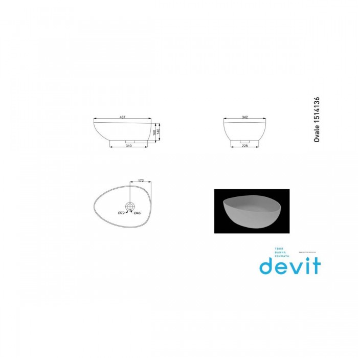 Раковина Devit Ovale 1514136 раковина тонкостенная