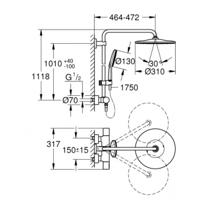 Плитка керамогранит Grohe Rainshower Smartactive 310 Душевая система 26648000 для пола