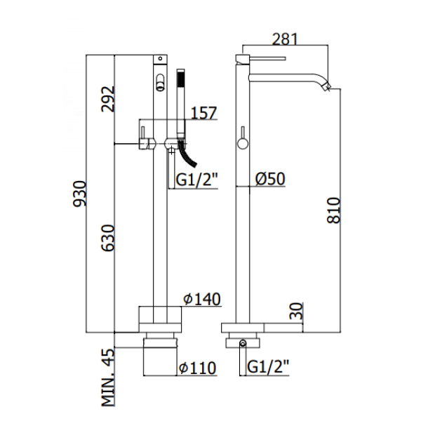 Напольный смеситель для ванны Paffoni Light (LIG032NO)