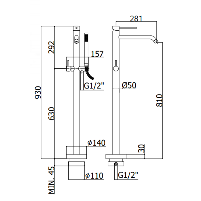 Напольный смеситель для ванны Paffoni Light (LIG032NO)