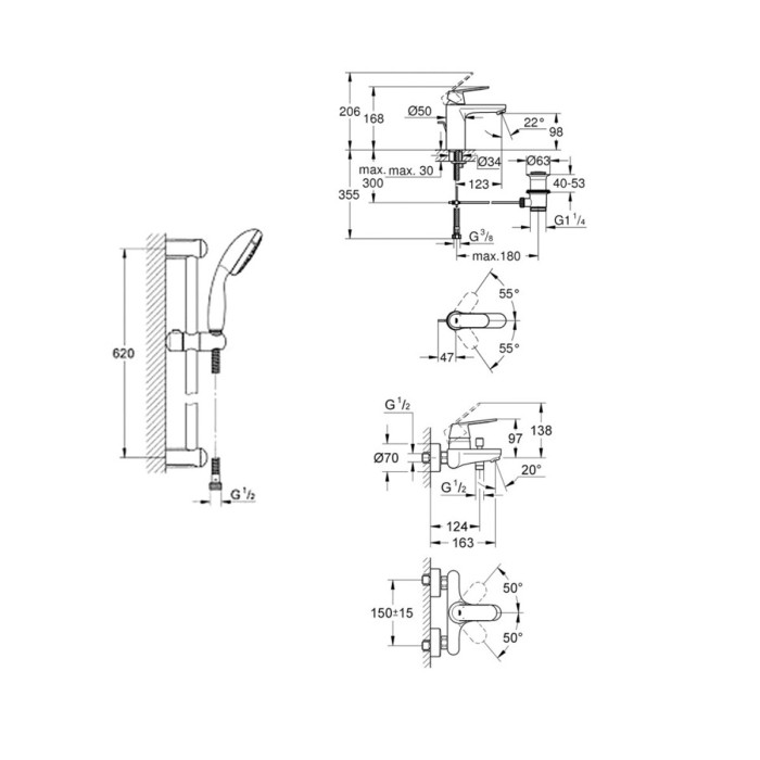 Grohe Набор смесителей Eurosmart Cosmopolitan 3 в 1 для ванны и душа (126112M) Grohe Набор смесителей Eurosmart Cosmopolitan 3 в 1 для ванны и душа (126112M)