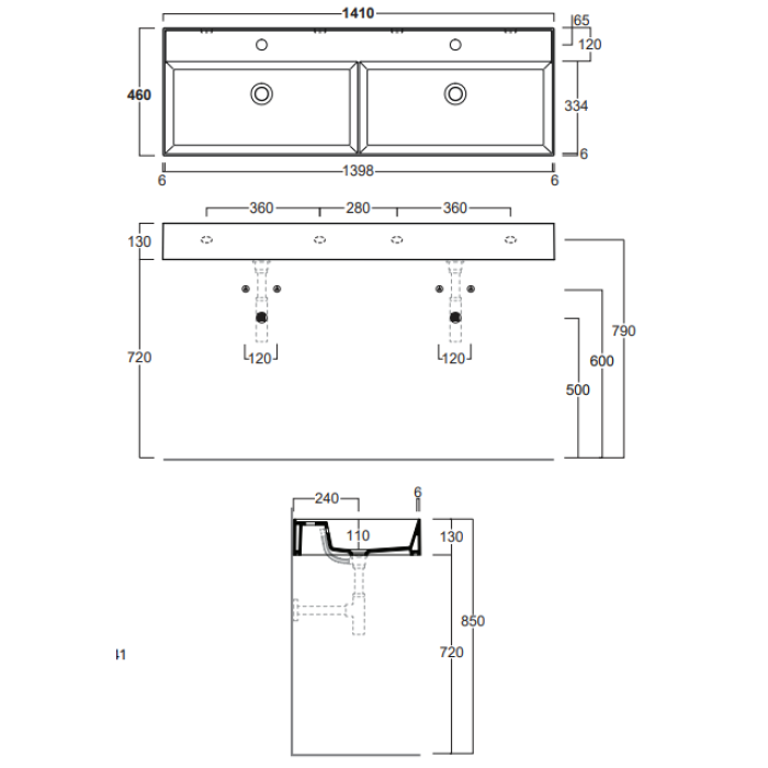 Раковина двойная Simas Agile 141x46 см (AG141D)