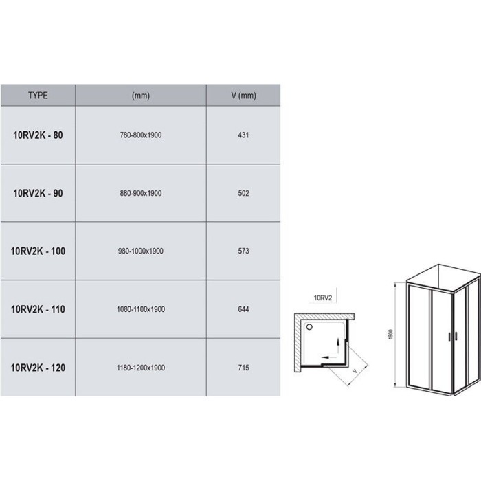 Элемент душевого уголка Ravak 10RV2K- 80 Полир. алюм. Transparent