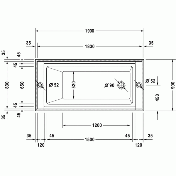 Sundeck ванна прямоугольная 185,5 см 700127000000000 в интернет-магазине «Estet Room»