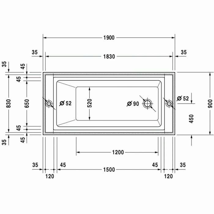 Sundeck ванна прямоугольная 185,5 см 700127000000000 в интернет-магазине «Estet Room»
