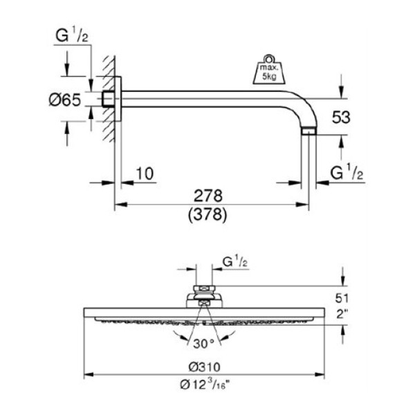 Плитка керамогранит Grohe Rainshower Cosmopolitan 310 Верхний душ 26066DC0 для пола