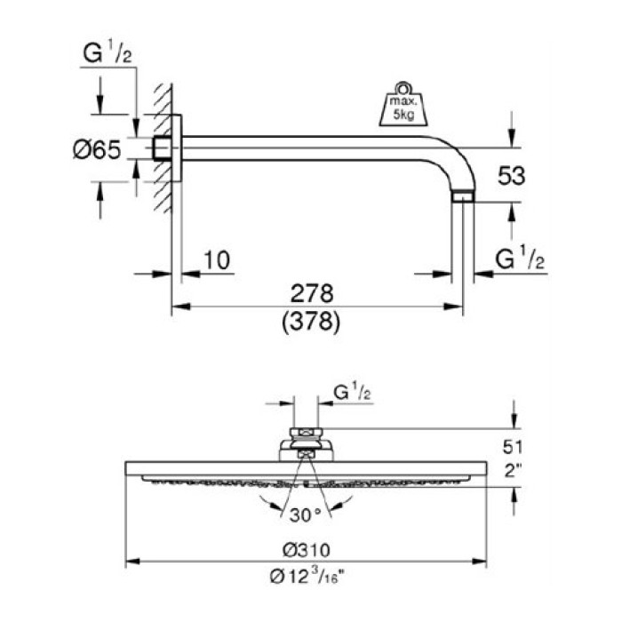 Плитка керамогранит Grohe Rainshower Cosmopolitan 310 Верхний душ 26066DC0 для пола