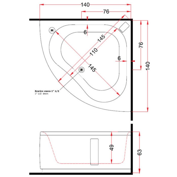 Gruppo Treesse Slide Ванна 140x140xh66 см