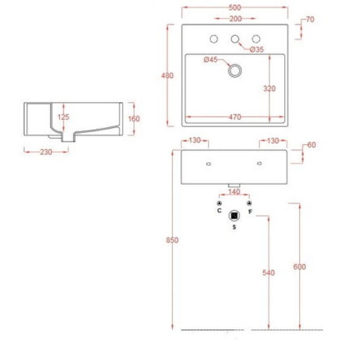 Керамическая раковина 50 см Artceram Quadro, white glossy (QUL002 01;00)