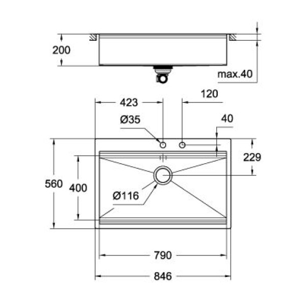 Мойдка для кухни Grohe 846x560 мм, 1 чаша, матовая, в уровень со столешницей (31584SD0)