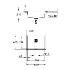 Мойдка для кухни Grohe 610x457 мм, Granite Black (31655AP0)