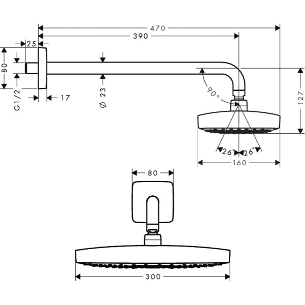 Верхний душ Hansgrohe Raindance Select E 300 2jet 27385400