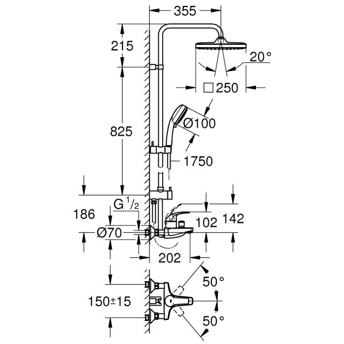 Плитка керамогранит Grohe Tempesta Cosmopolitan System 250 Cube Душевая система для ванны 26693000 для пола