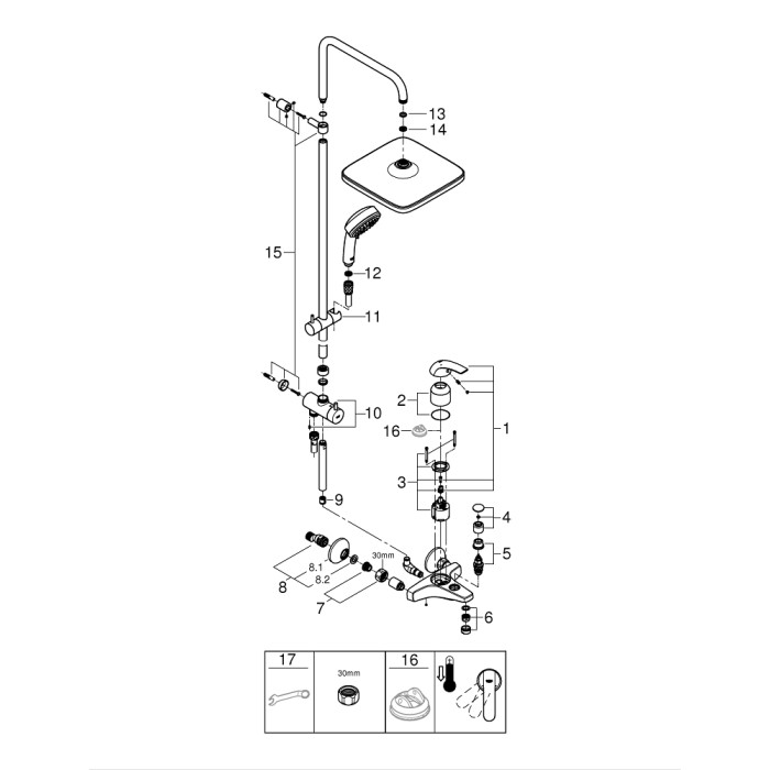 Плитка керамогранит Grohe Tempesta Cosmopolitan System 250 Cube Душевая система для ванны 26693000 для пола