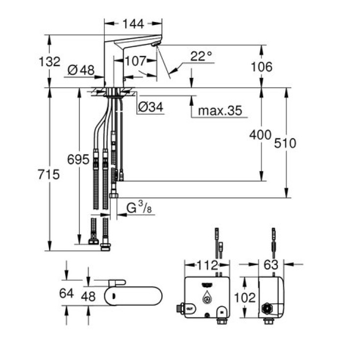 Электронный СМЕСИТЕЛЬ ДЛЯ РАКОВИНЫ с блоком управления Eurosmart Cosmopolitan E Powerbox 36386001