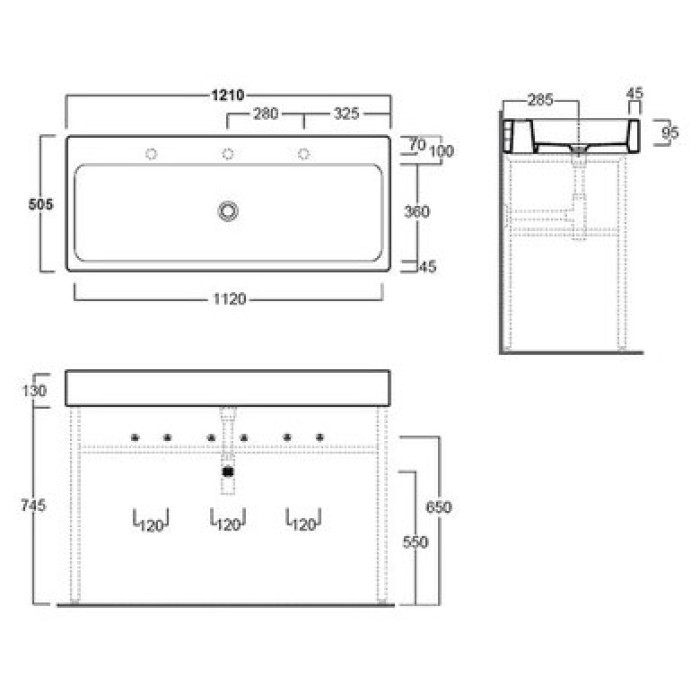 Керамическая раковина 121 см Simas Frozen U 120