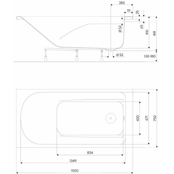 Ванна акриловая Kolo COMFORT Plus XWP1451000 150x75 см с ручками