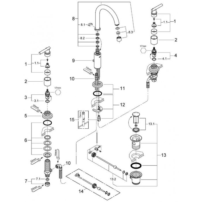 Grohe Atrio Cмеситель для раковины однорычажный на 3 отверстия M-Size (20009000)