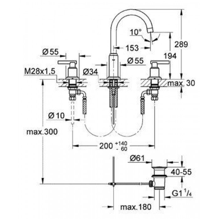 Grohe Atrio Cмеситель для раковины однорычажный на 3 отверстия M-Size (20009000)