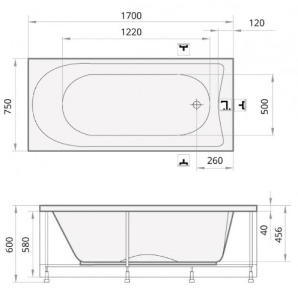 Ванна акриловая PAA Sonata 1700x750x600
