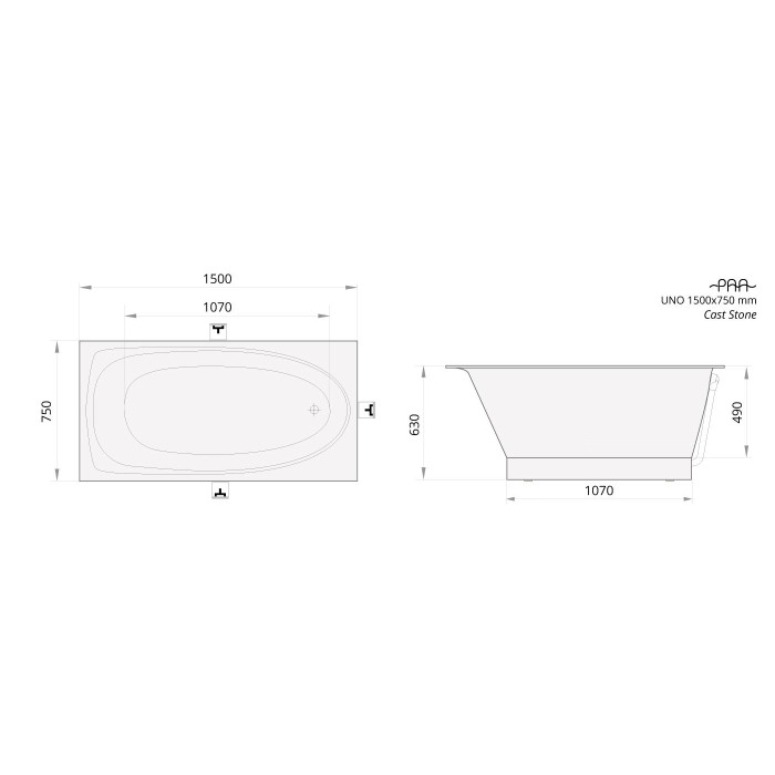 Ванна из искусственного камня PAA Uno 1500x750x640 цветная