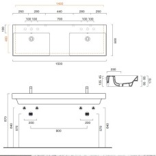 Керамическая раковина 150 см Catalano NEW ZERO, bianco lucido