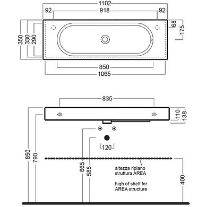 Керамическая раковина 110 см Hatria Area, белый (YxNG01)