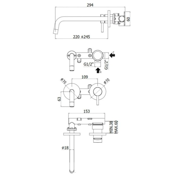 Смеситель для раковины Paffoni Light, 245 мм (LIG10370NO)